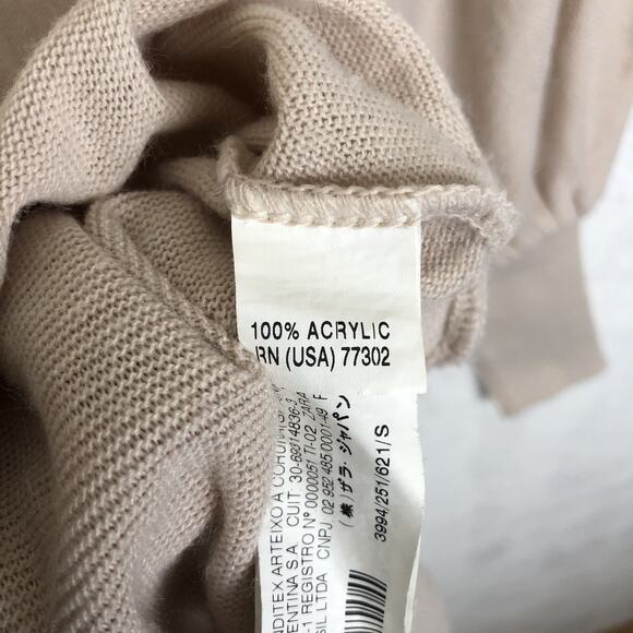 ZARA Sweater Women's Sz S Beige Wide Cuffed Raglan Scoop Comfort Morocco L/S - Picture 4 of 9